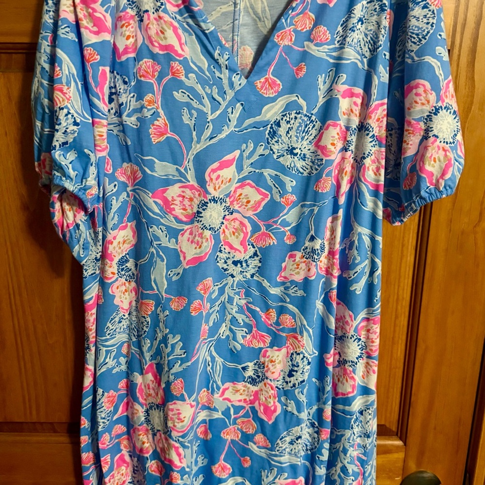 Lilly Pulitzer Blue Dress with Pink Floral Design